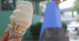 Ice cream in a cone starting to melt